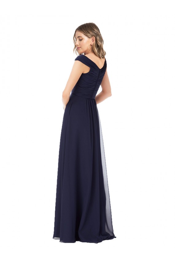 Long Sleeveless Soft Chiffon Dark Navy Off the Shoulder A-Line Evening Dress / Bridesmaid Dress Colchester