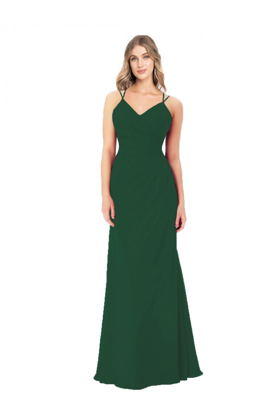 Long Sleeveless Soft Chiffon Dark Green A-Line Bridesmaid Dress Colchester