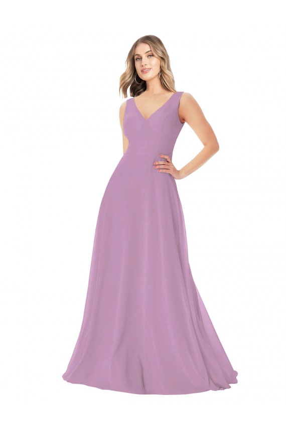 Long Sleeveless Soft Chiffon Dark Lavender A-Line Bridal Party Dress Colchester