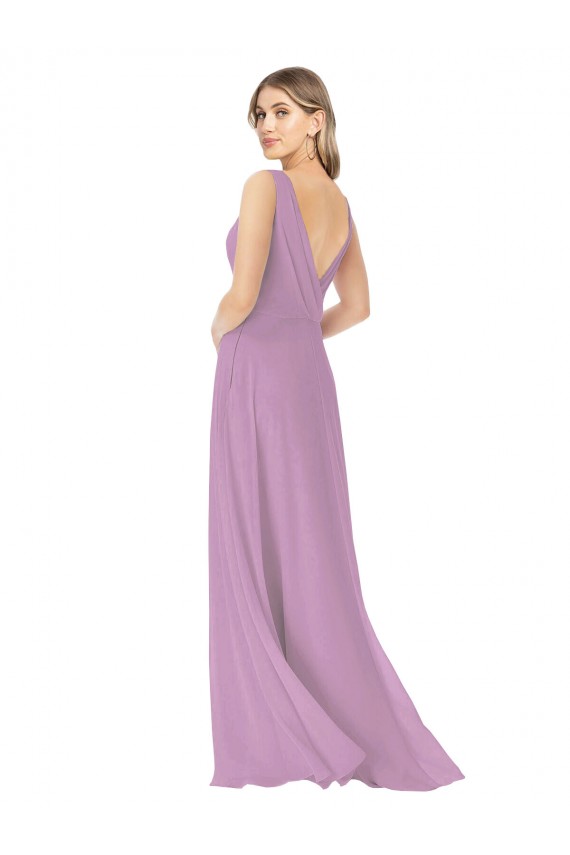 Long Sleeveless Soft Chiffon Dark Lavender A-Line Bridal Party Dress Colchester