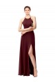 Long Sleeveless Soft Chiffon Burgundy Gold Halter Neck A-Line Bridesmaid Dress Colchester