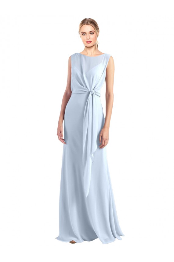 Long Sleeveless Chiffon Light Sky Blue V-Neck A-Line Bridesmaid Dress / Evening Gowns Colchester