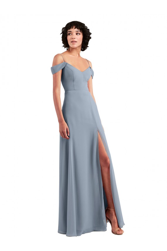 Long Sleeveless Chiffon Dusty Blue Off the Shoulder A-Line Formal Dress / Bridesmaid Dress Colchester