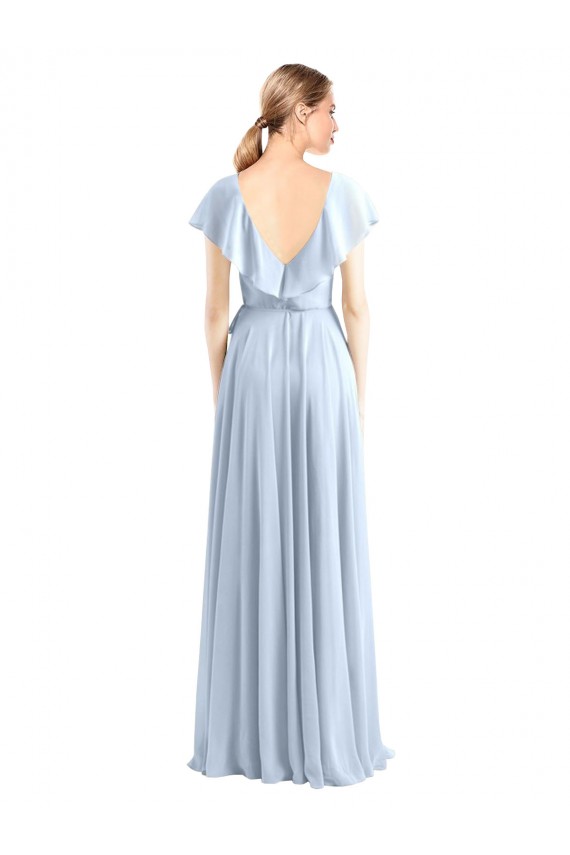 Long Flutter Sleeves Soft Chiffon Royal Blue A-Line Bridesmaid Dress Colchester