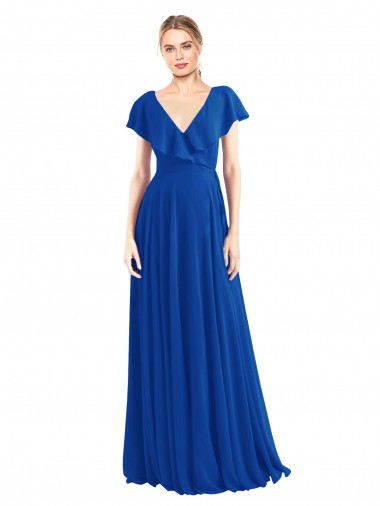 Long Flutter Sleeves Soft Chiffon Royal Blue A-Line Bridesmaid Dress Colchester