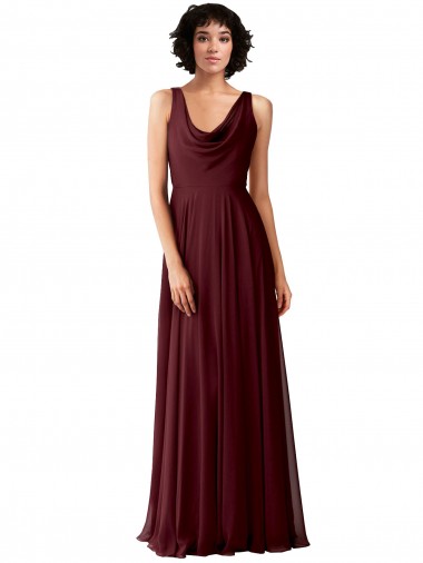 Long Sleeveless Soft Chiffon Burgundy Gold A-Line Bridesmaid Dress Colchester