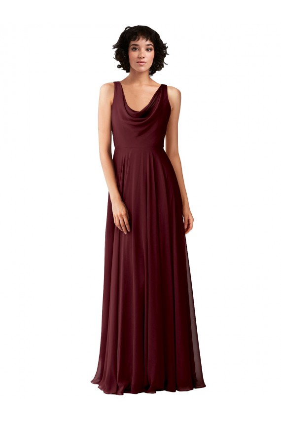 Long Sleeveless Soft Chiffon Burgundy Gold A-Line Bridesmaid Dress Colchester