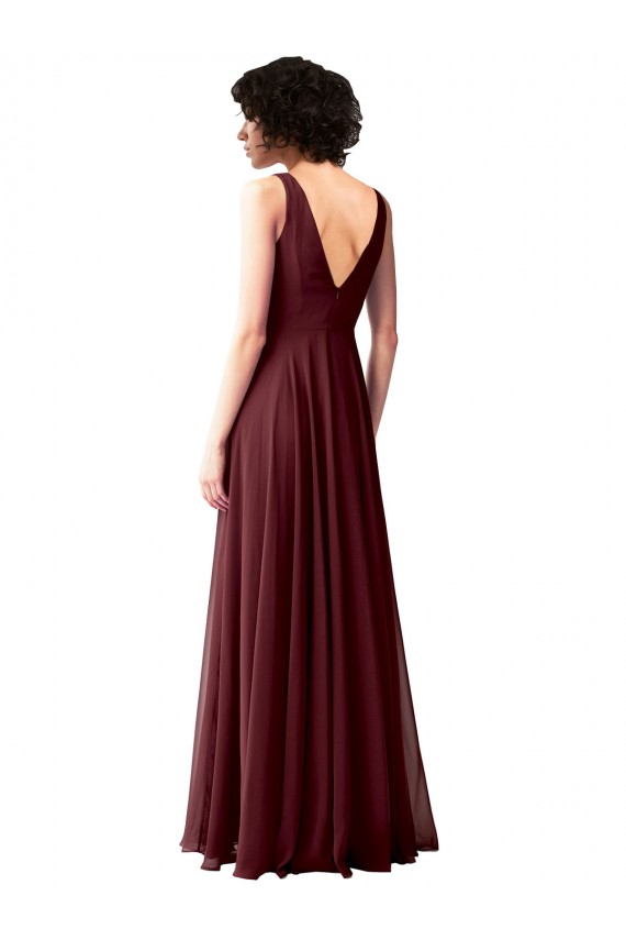 Long Sleeveless Soft Chiffon Burgundy Gold A-Line Bridesmaid Dress Colchester