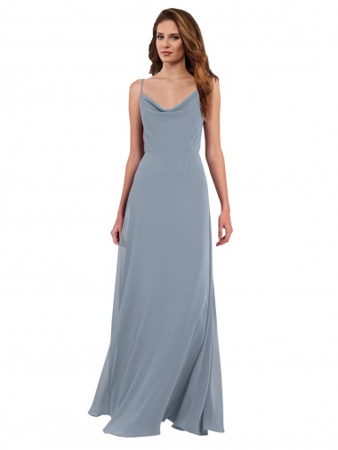 Long Sleeveless Soft Chiffon Dusty Blue Cowl Neck A-Line Formal Dress / Bridesmaid Dress Colchester