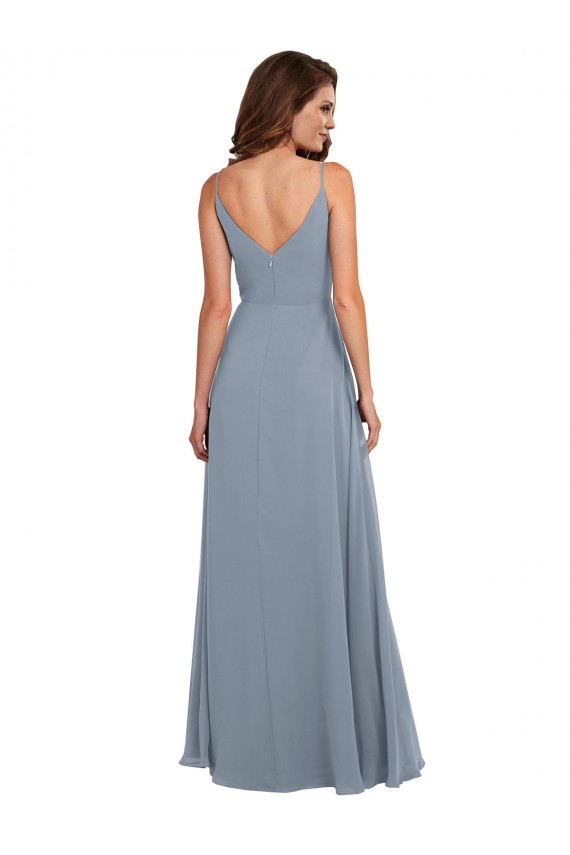Long Sleeveless Soft Chiffon Dusty Blue Cowl Neck A-Line Formal Dress / Bridesmaid Dress Colchester