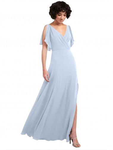 Long Split Sleeves Soft Chiffon Light Sky Blue A-Line Bridesmaid Dresses Colchester