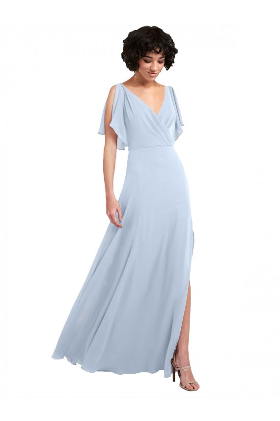 Long Split Sleeves Soft Chiffon Light Sky Blue A-Line Bridesmaid Dresses Colchester