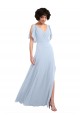 Long Split Sleeves Soft Chiffon Light Sky Blue A-Line Bridesmaid Dresses Colchester