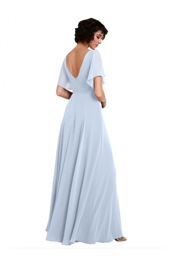 Long Split Sleeves Soft Chiffon Light Sky Blue A-Line Bridesmaid Dresses Colchester