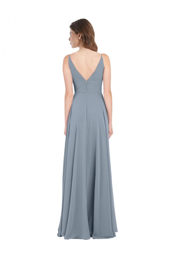 Long Sleeveless Chiffon Dusty Blue V-Neck A-Line Bridesmaid Dress / Evening Gowns Colchester