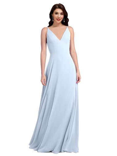 Long Sleeveless Soft Chiffon Light Sky Blue A-Line Evening Dress / Bridesmaid Dress Colchester