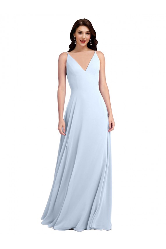 Long Sleeveless Soft Chiffon Light Sky Blue A-Line Evening Dress / Bridesmaid Dress Colchester