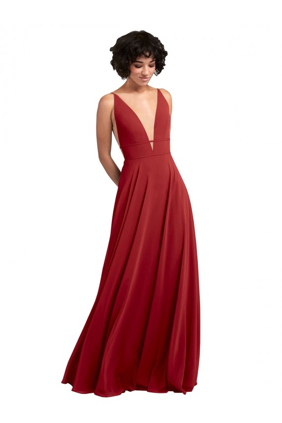 Long Sleeveless Lxue Chiffon Red A-Line Bridesmaid Dress Colchester