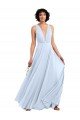 Long Sleeveless Soft Chiffon Light Sky Blue V-Neck A-Line Bridesmaid Dresses Colchester