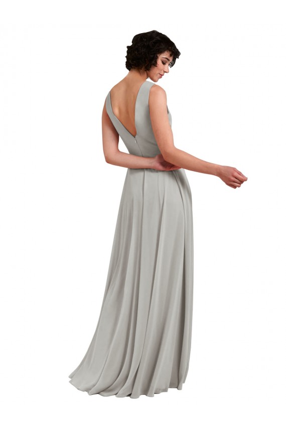 Long Sleeveless Soft Chiffon Light Sky Blue V-Neck A-Line Bridesmaid Dresses Colchester