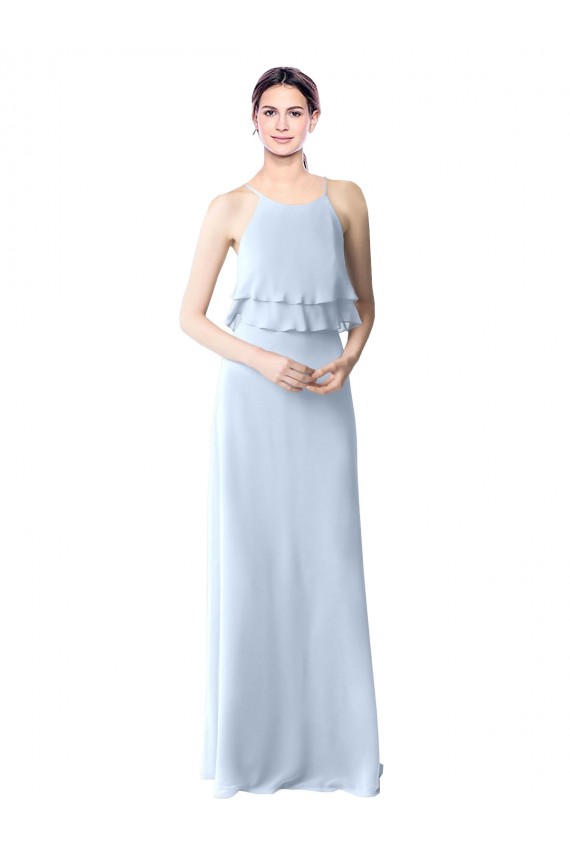 Long Sleeveless Soft Chiffon Light Sky Blue A-Line Bridesmaid Dresses Colchester