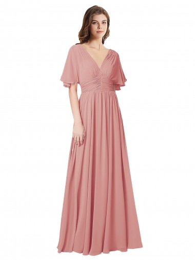 Long Flutter Sleeves Soft Chiffon Bliss Pink A-Line Bridesmaid Dress Colchester