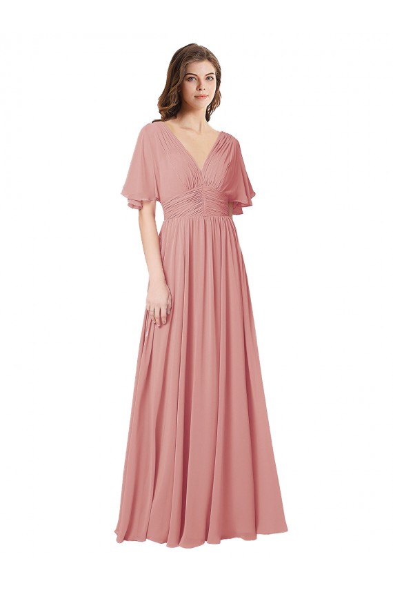 Long Flutter Sleeves Soft Chiffon Bliss Pink A-Line Bridesmaid Dress Colchester
