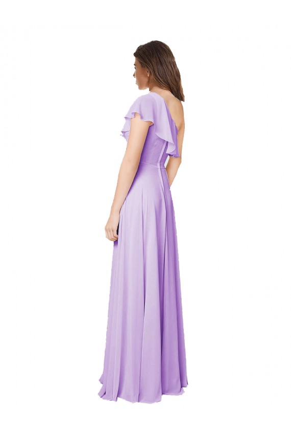 Long Sleeveless Soft Chiffon Lilac One Shoulder A-Line Bridesmaid Dress Colchester