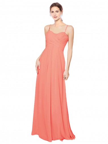 Long Sleeveless Soft Chiffon Coral Spaghetti Straps A-Line Bridesmaid Dress Colchester