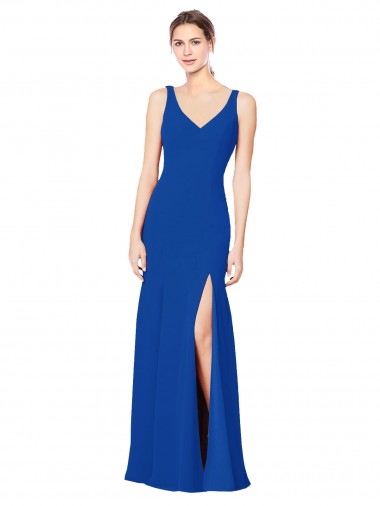Long Sleeveless Chiffon Royal Blue Sheath Bridesmaid Dress / Evening Dress Colchester