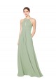 Long Sleeveless Soft Chiffon Smoke Green Halter Neck A-Line Bridesmaid Dress Colchester