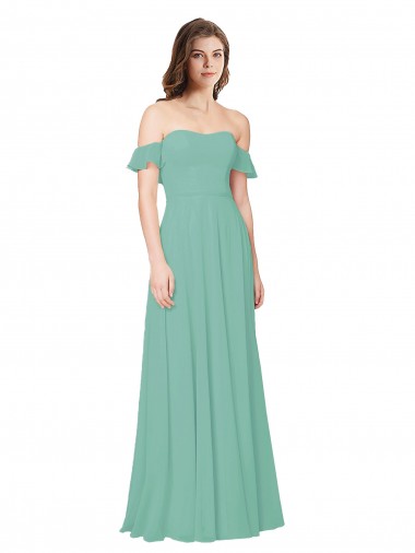 Long Flounce Sleeves Soft Chiffon Jade A-Line Bridesmaid Dress Colchester