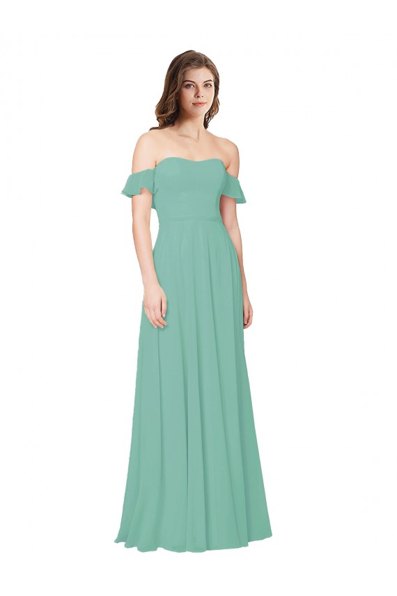 Long Flounce Sleeves Soft Chiffon Jade A-Line Bridesmaid Dress Colchester