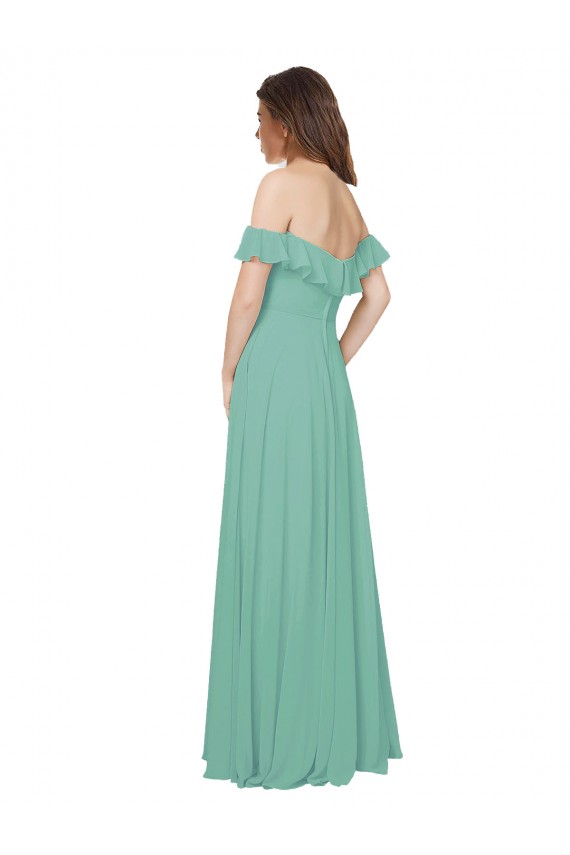 Long Flounce Sleeves Soft Chiffon Jade A-Line Bridesmaid Dress Colchester