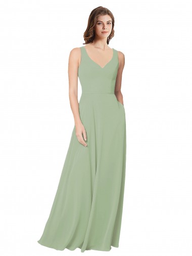 Long Sleeveless Soft Chiffon Smoke Green Sweetheart A-Line Formal Dress / Bridesmaid Dress Colchester