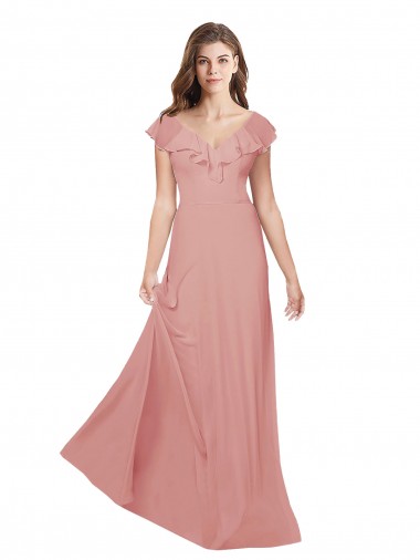 Long Flutter Sleeves Chiffon Bliss Pink A-Line Bridesmaid Dress / Evening Dress Colchester