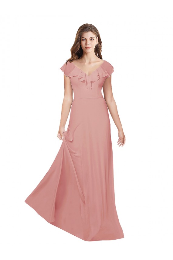 Long Flutter Sleeves Chiffon Bliss Pink A-Line Bridesmaid Dress / Evening Dress Colchester
