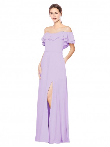 Long Sleeveless Soft Chiffon Lilac Off the Shoulder A-Line Bridesmaid Dress Colchester