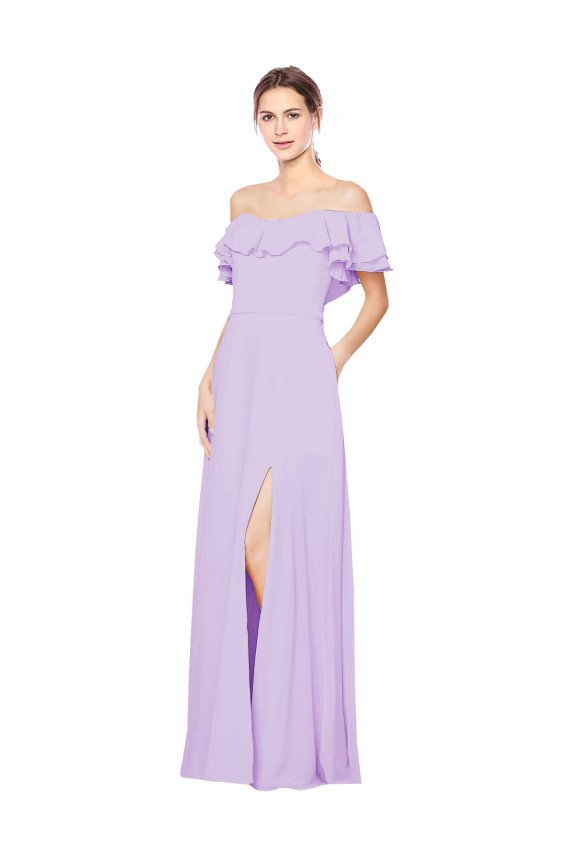 Long Sleeveless Soft Chiffon Lilac Off the Shoulder A-Line Bridesmaid Dress Colchester