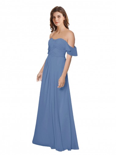 Long Flutter Sleeves Soft Chiffon Windsor Blue A-Line Bridesmaid Dress Colchester