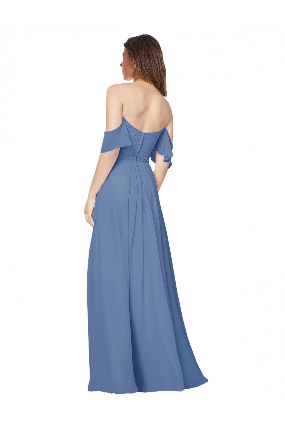 Long Flutter Sleeves Soft Chiffon Windsor Blue A-Line Bridesmaid Dress Colchester