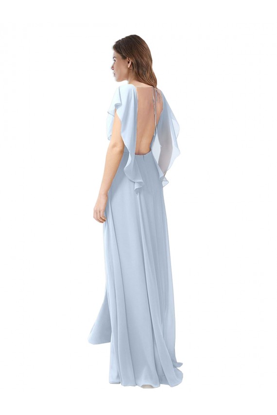 Long Flutter Sleeves Soft Chiffon Light Sky Blue A-Line Bridesmaid Dress / Formal Dress Colchester