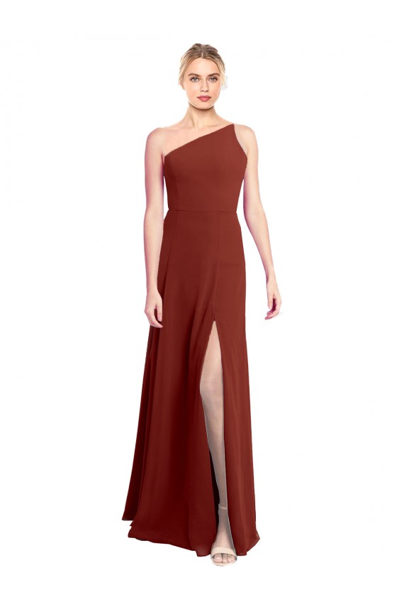 Long Sleeveless Soft Chiffon Burgundy One Shoulder A-Line Formal Dress / Bridesmaid Dress Colchester