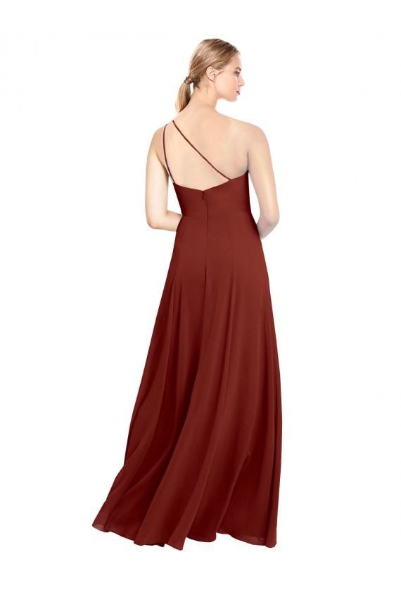 Long Sleeveless Soft Chiffon Burgundy One Shoulder A-Line Formal Dress / Bridesmaid Dress Colchester