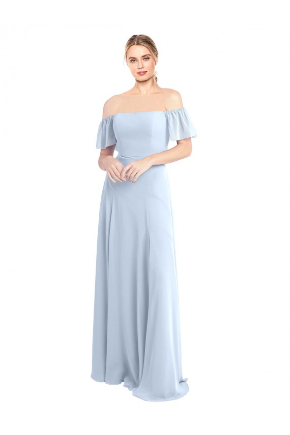 Long Flutter Sleeves Soft Chiffon Light Sky Blue A-Line Formal Dress / Bridesmaid Dress Colchester