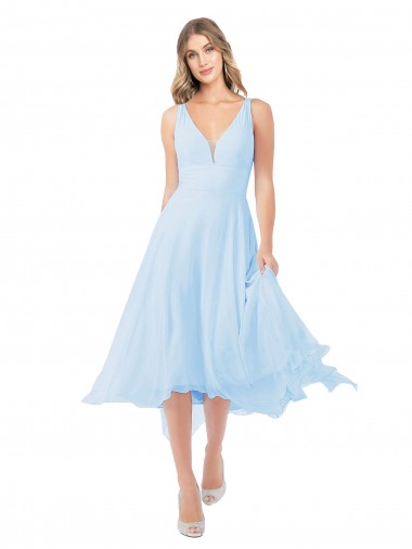 Midi Length Sleeveless Soft Chiffon Light Sky Blue A-Line Bridesmaid Dress Colchester
