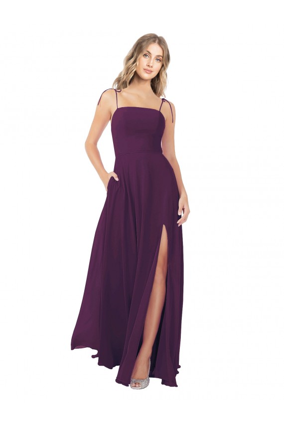 Long Sleeveless Soft Chiffon Grape Spaghetti Straps A-Line Bridesmaid Dress Colchester