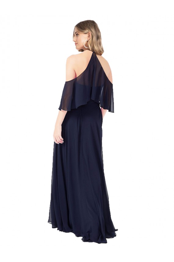 Long Flutter Sleeves Soft Chiffon Dark Navy A-Line Formal Dress / Bridesmaid Dress Colchester