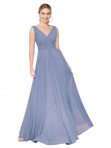 Long Sleeveless Soft Chiffon Dusty Blue A-Line Formal Evening Gown / Prom Dress / Bridesmaid Dress Colchester