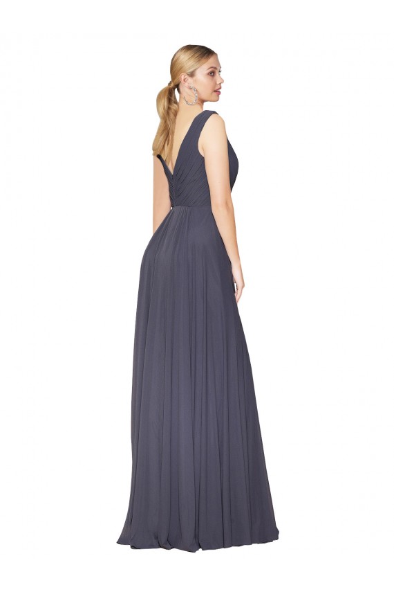 Long Sleeveless Soft Chiffon Dusty Blue A-Line Formal Evening Gown / Prom Dress / Bridesmaid Dress Colchester